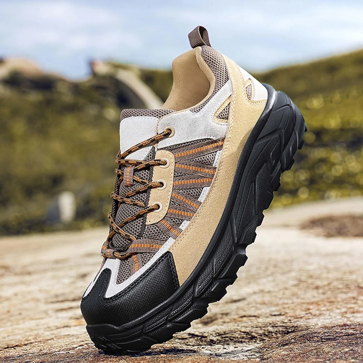 Men's Outdoor Lightweight Breathable Hiking Shoes,Non Slip Comfortabl Casual Trail Sneakers Ultra Light Rubber Sole