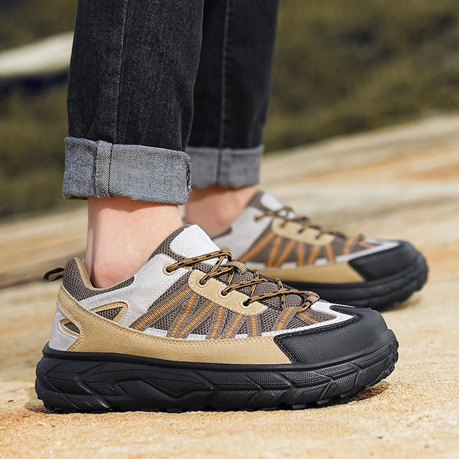 Men's Outdoor Lightweight Breathable Hiking Shoes,Non Slip Comfortabl Casual Trail Sneakers Ultra Light Rubber Sole