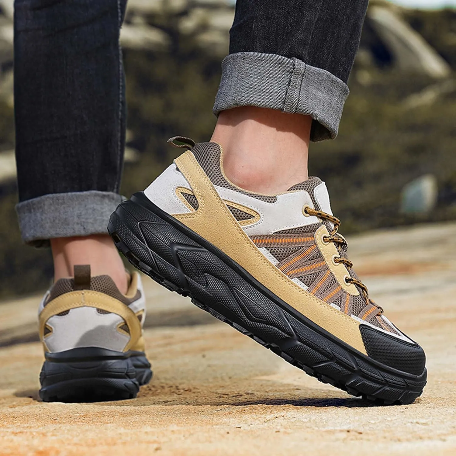 Men's Outdoor Lightweight Breathable Hiking Shoes,Non Slip Comfortabl Casual Trail Sneakers Ultra Light Rubber Sole