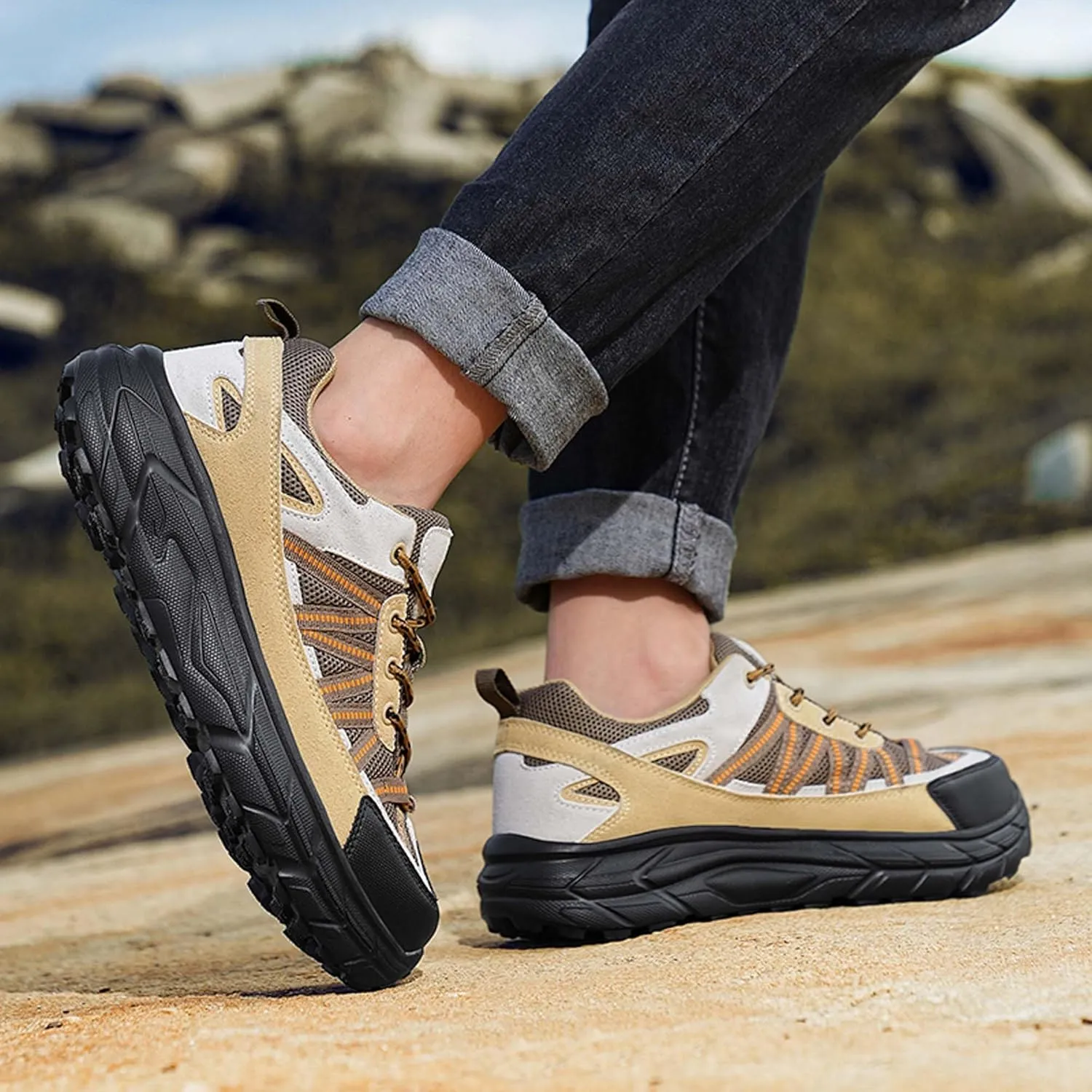 Men's Outdoor Lightweight Breathable Hiking Shoes,Non Slip Comfortabl Casual Trail Sneakers Ultra Light Rubber Sole