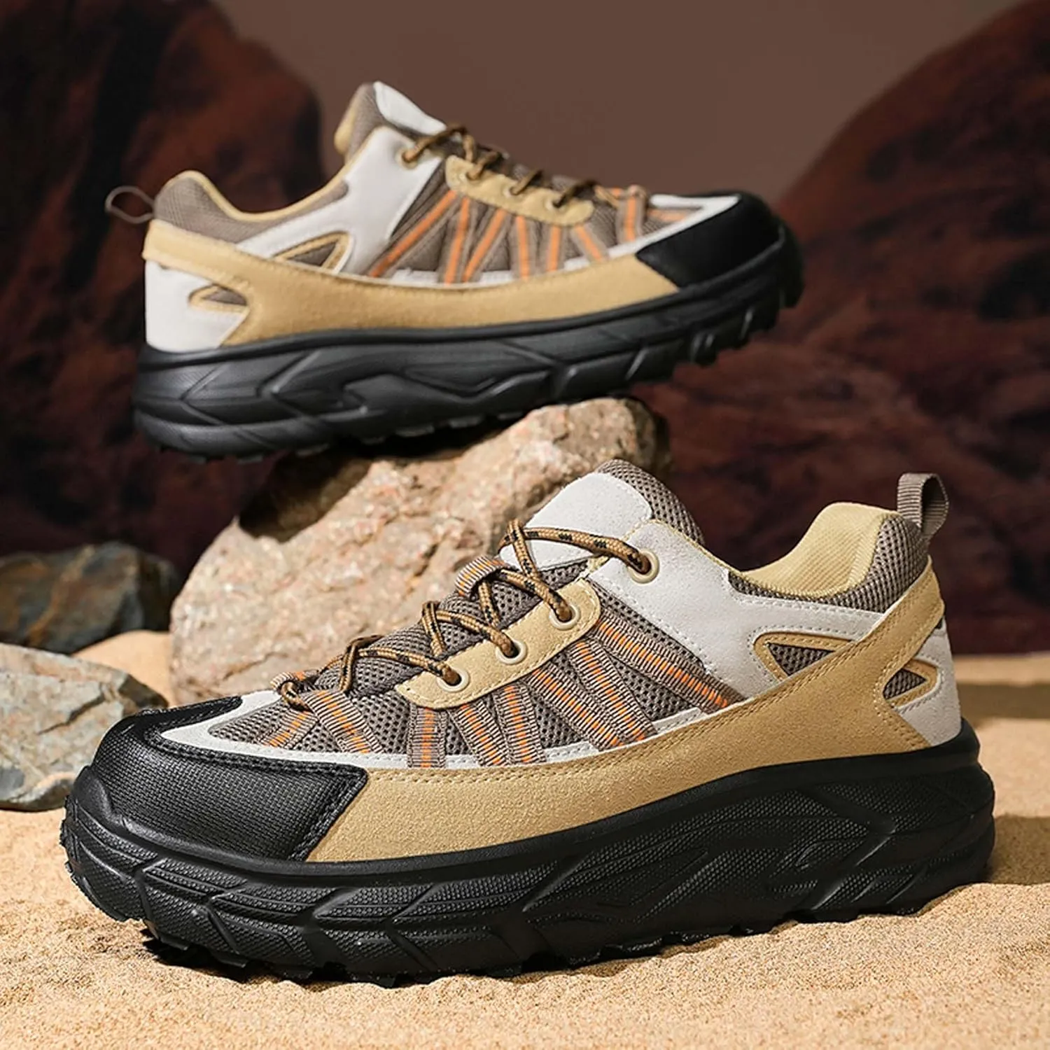 Men's Outdoor Lightweight Breathable Hiking Shoes,Non Slip Comfortabl Casual Trail Sneakers Ultra Light Rubber Sole