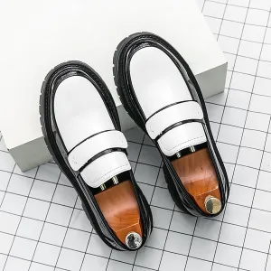 Men's Patent Leather Platform Penny Loafers Fashion Round Toe Slip-On Lug Sole Dress Shoes for Business Work Daily Wear