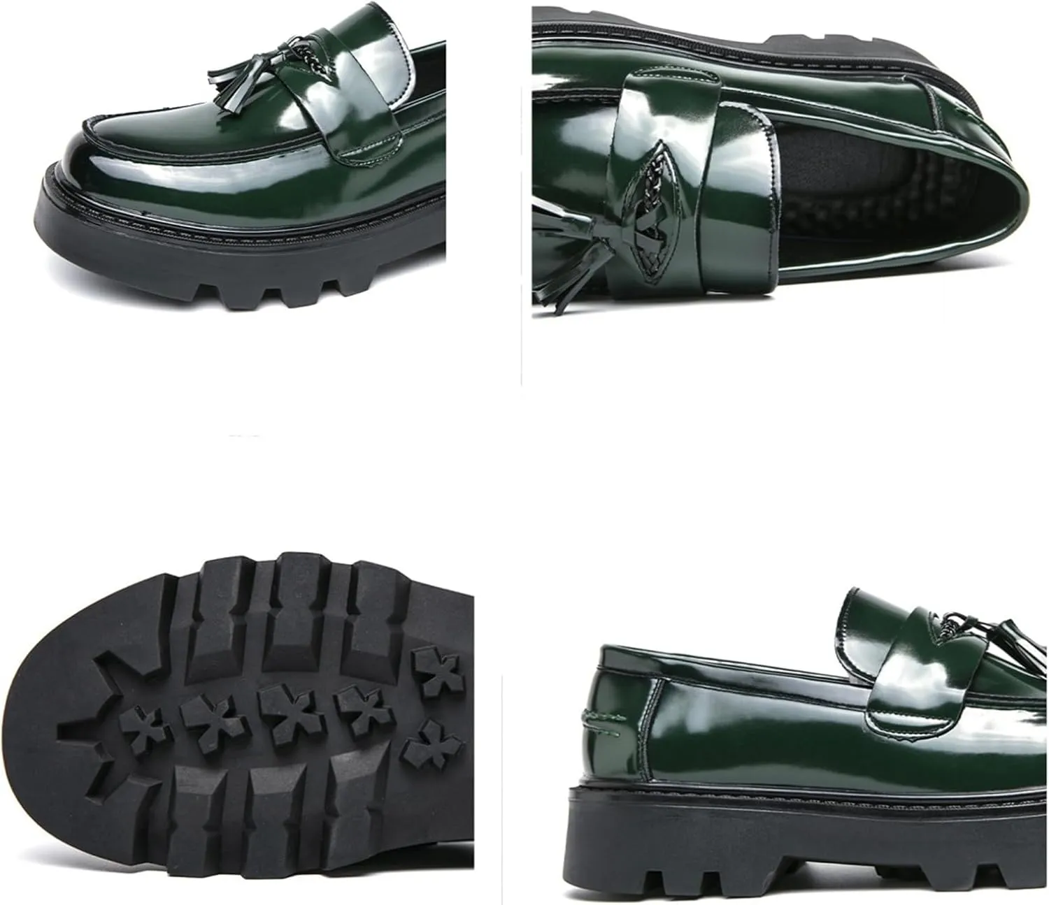 Men's Patent Leather Tassel Platform Slip-On Dress Loafers Non-Slip Round Toe Penny Shoes for Formal Business Work Wedding