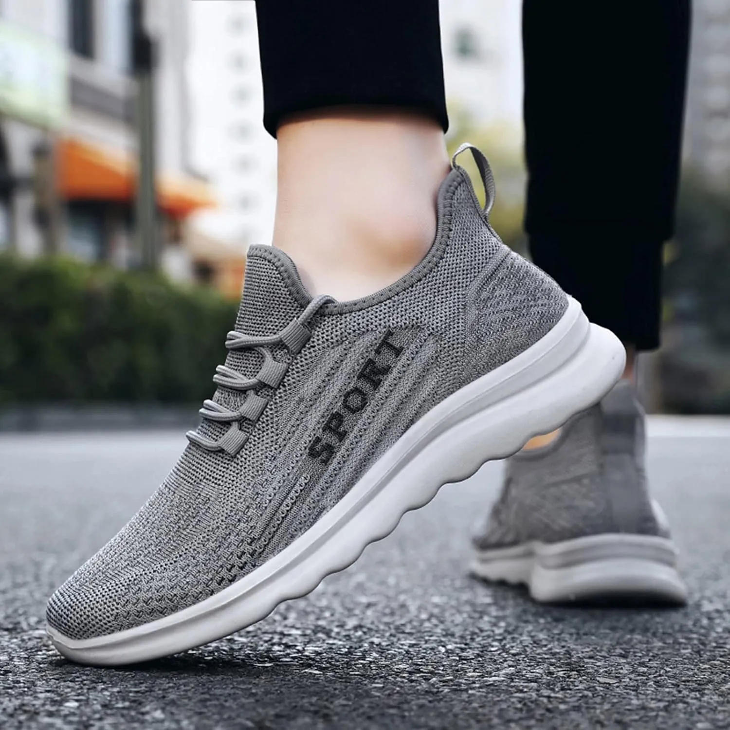 Men's Running Shoes Breathable Mesh Lace-Up Lightweight Comfortable Sneakers for Gym, Jogging & Casual Walking | Durable Design Solid Color Simple Sneaker for Men