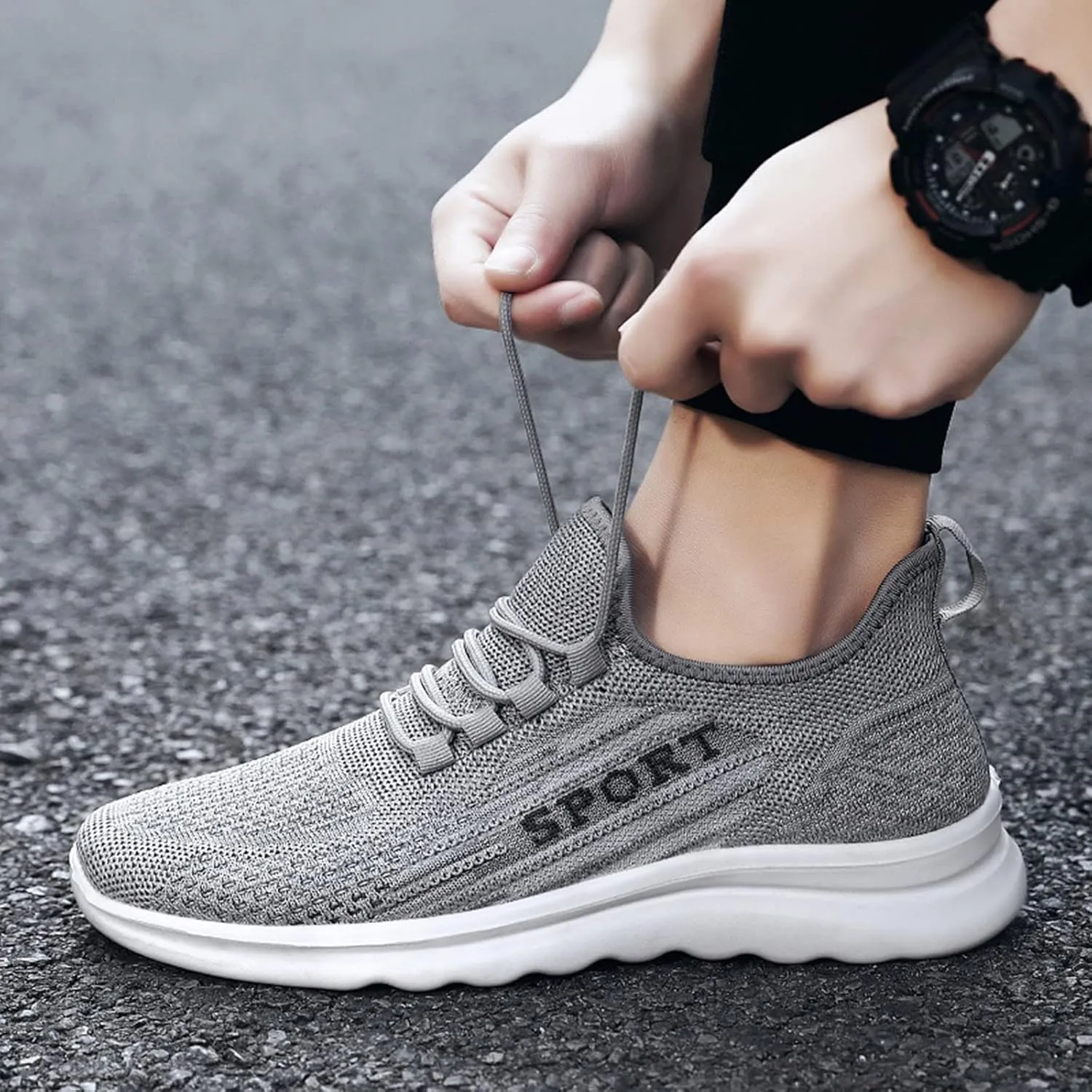 Men's Running Shoes Breathable Mesh Lace-Up Lightweight Comfortable Sneakers for Gym, Jogging & Casual Walking | Durable Design Solid Color Simple Sneaker for Men