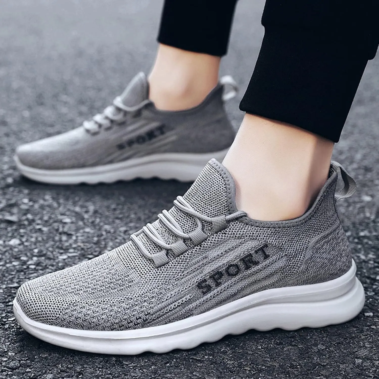 Men's Running Shoes Breathable Mesh Lace-Up Lightweight Comfortable Sneakers for Gym, Jogging & Casual Walking | Durable Design Solid Color Simple Sneaker for Men