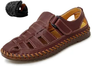 Men's Sport Sandals Closed Toe Outdoor Handmade Leather Sandal,Breathable Fisherman Shoes Closed Toe Leather Loafters