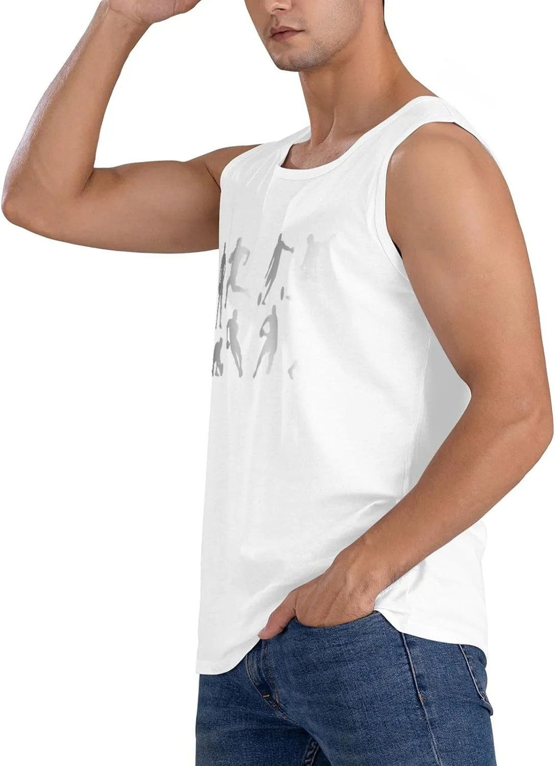 Men's Tank Top Sleeveless Tees Football Silhouetted Quick Dry Sport Shirts Muscle Workout Gym Beach T-Shirts