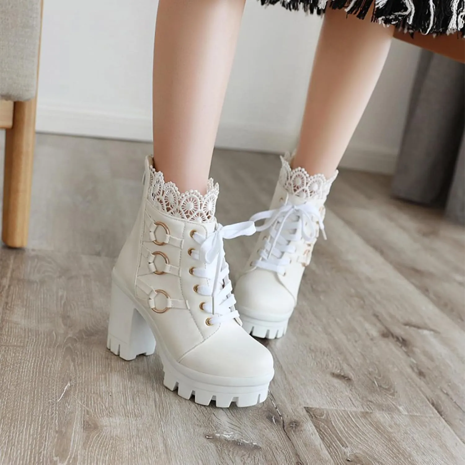 MEOTINA Goth Chunky Platform Boots for Women High Heel Black Ankle Booties Rivets Punk Combat Boot Shoes