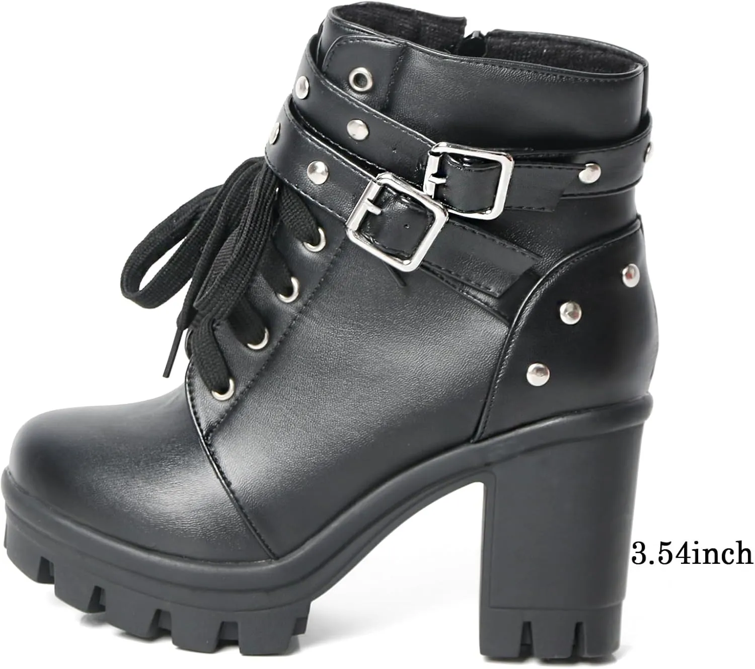 MEOTINA Goth Platform Boots Lace Buckle Gothic Cosplay Booties Chunky High Heels Ankle Boots Zipper Punk Shoes