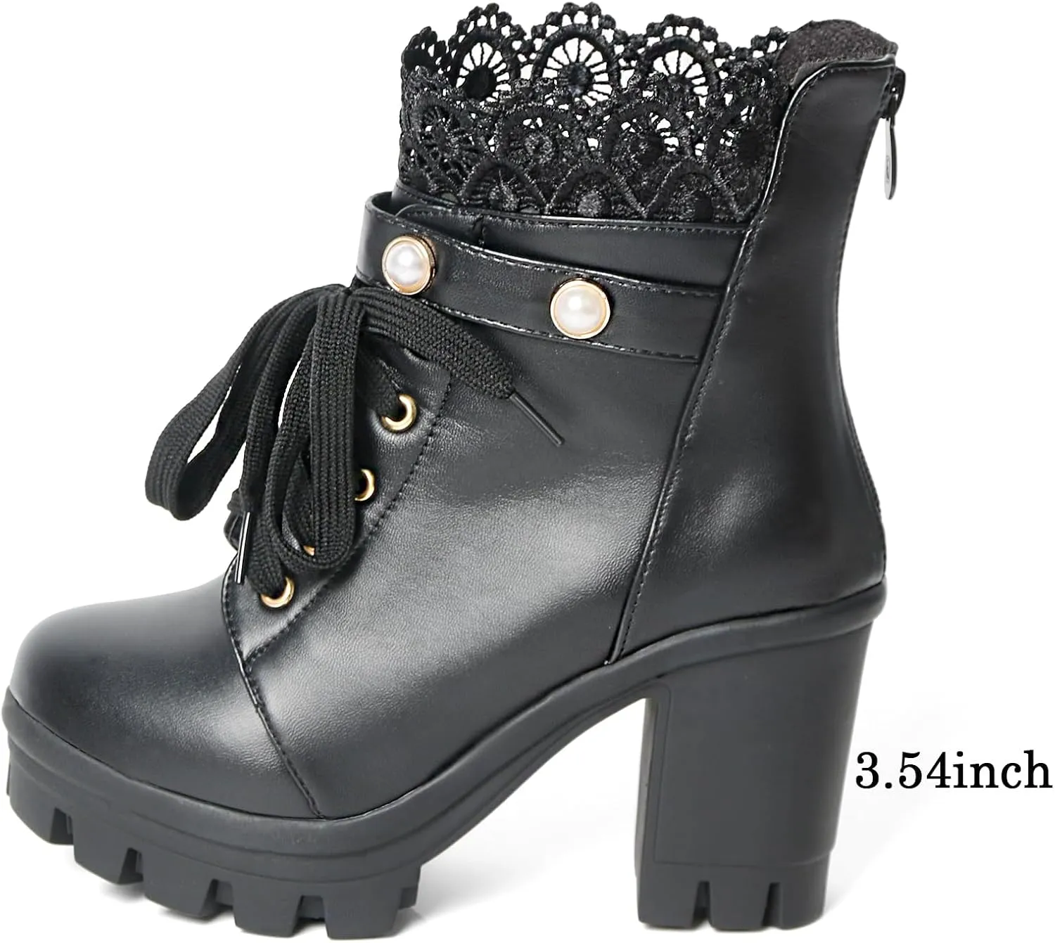 MEOTINA Women Platform Boots Black Chunky Heel Ankle Booties Lace Buckle Combat Boots with Zipper High Heel Goth Shoes