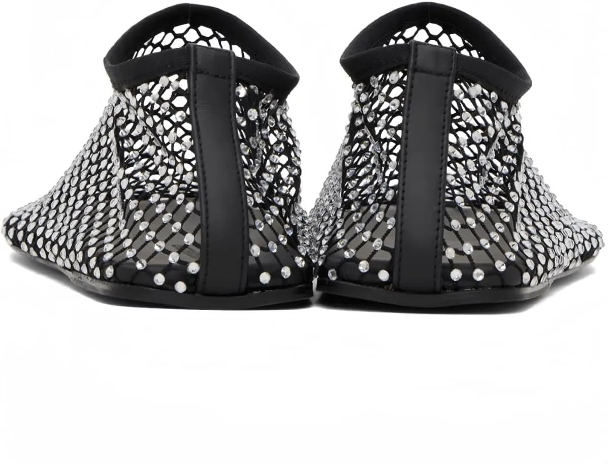 Mesh Ballet Flats Round Toe Shiny Gem Mesh Flats Rhinestone Short Boots Sexy Sandals Cutout Sparkly Comfortable Beach Casual Dress Flats for Women