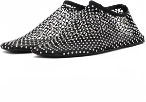 Mesh Ballet Flats Round Toe Shiny Gem Mesh Flats Rhinestone Short Boots Sexy Sandals Cutout Sparkly Comfortable Beach Casual Dress Flats for Women