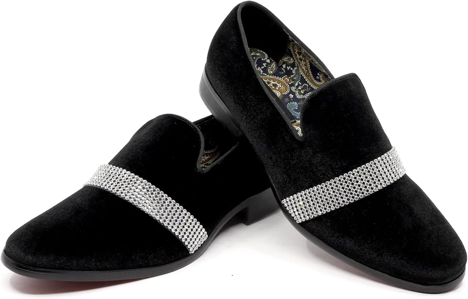 Metrocharm Men's Velvet Smoking Slipper with Rhinestone Embellished Strap Dress Tuxedo Loafer Slip On Shoe SM-10