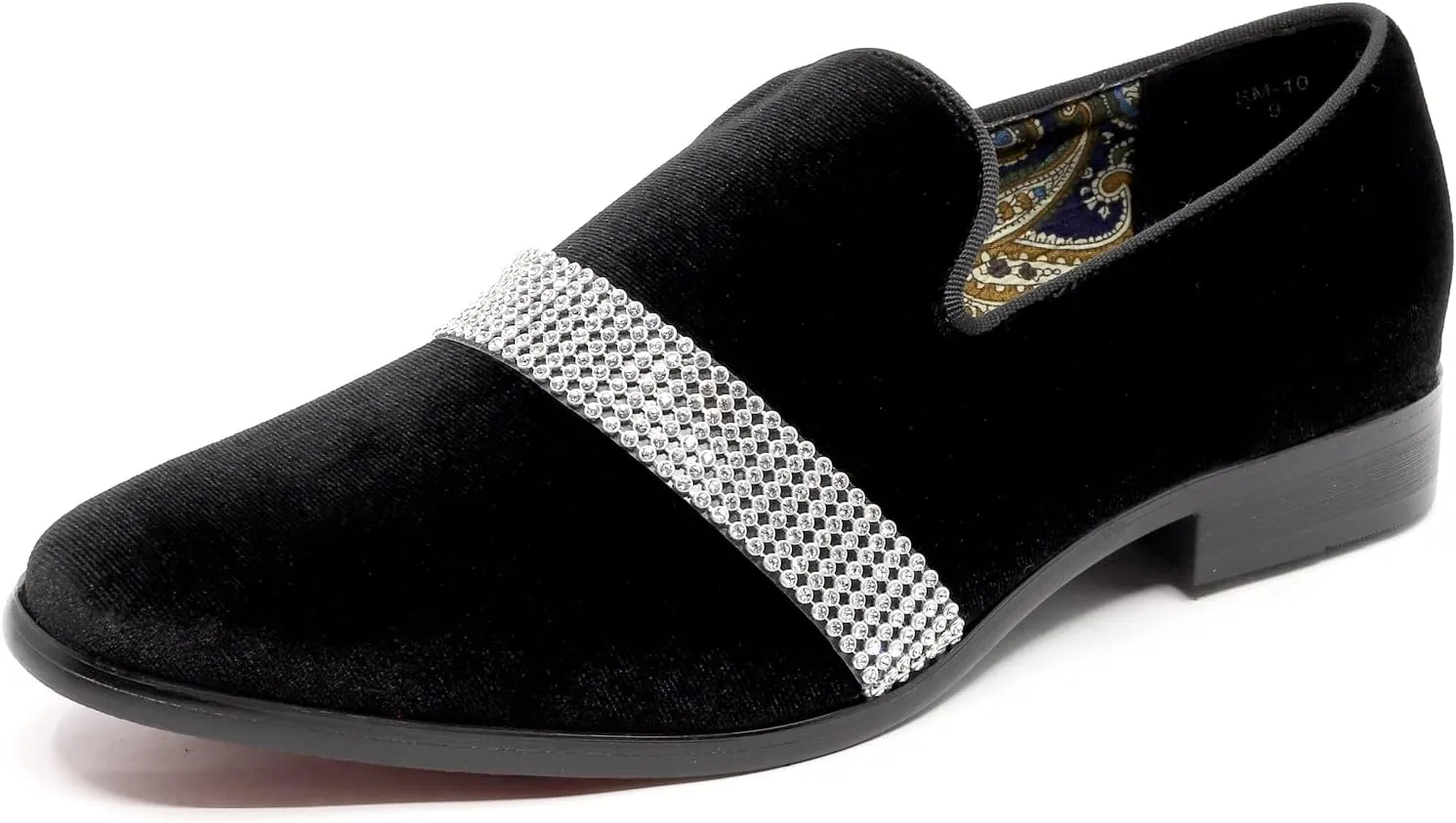 Metrocharm Men's Velvet Smoking Slipper with Rhinestone Embellished Strap Dress Tuxedo Loafer Slip On Shoe SM-10
