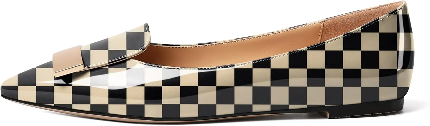 Mettesally Women Buckle Flats Shoes, Pointed Toe Slip On Comfortable Flats, Dressy Daily Casual Ballet Flat Shoes