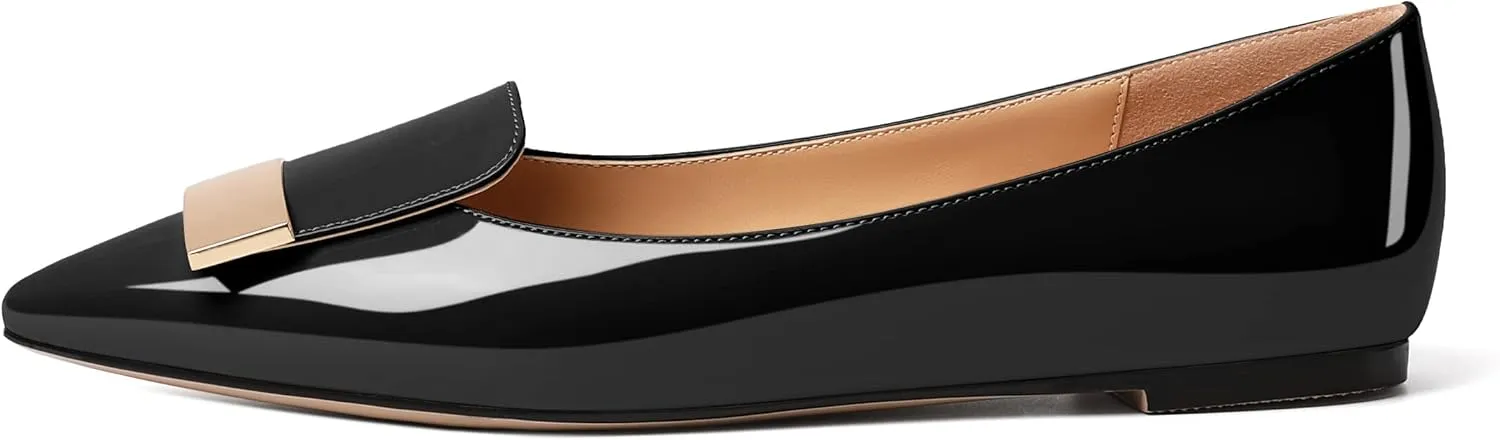 Mettesally Women Buckle Flats Shoes, Pointed Toe Slip On Comfortable Flats, Dressy Daily Casual Ballet Flat Shoes
