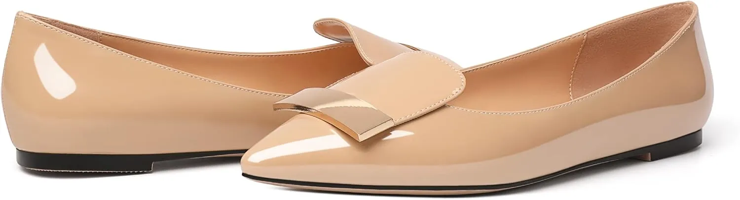 Mettesally Women Buckle Flats Shoes, Pointed Toe Slip On Comfortable Flats, Dressy Daily Casual Ballet Flat Shoes