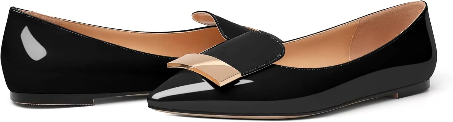 Mettesally Women Buckle Flats Shoes, Pointed Toe Slip On Comfortable Flats, Dressy Daily Casual Ballet Flat Shoes