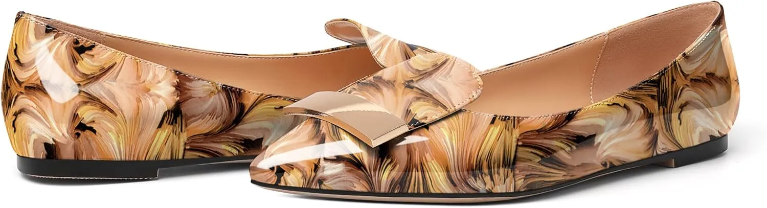 Mettesally Women Buckle Flats Shoes, Pointed Toe Slip On Comfortable Flats, Dressy Daily Casual Ballet Flat Shoes