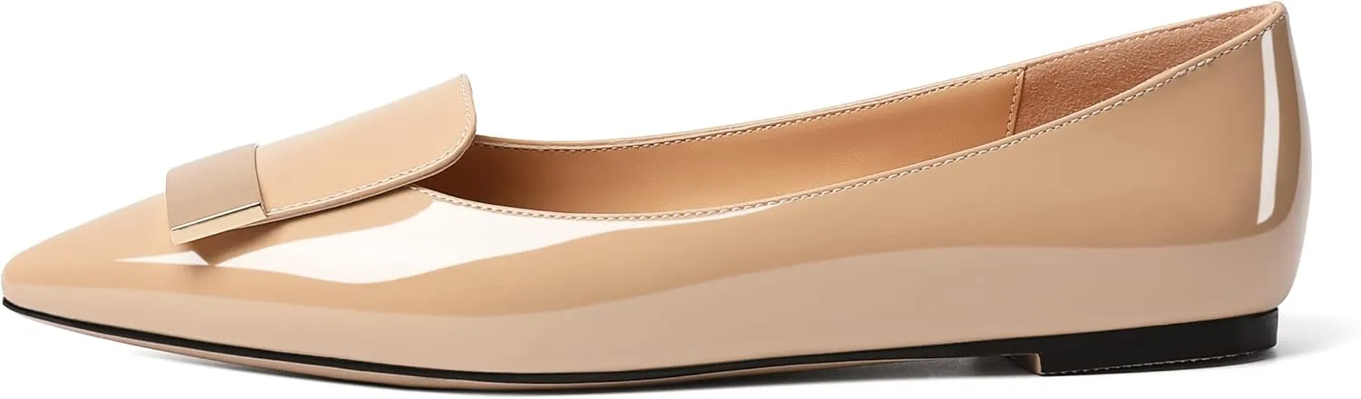 Mettesally Women Buckle Flats Shoes, Pointed Toe Slip On Comfortable Flats, Dressy Daily Casual Ballet Flat Shoes