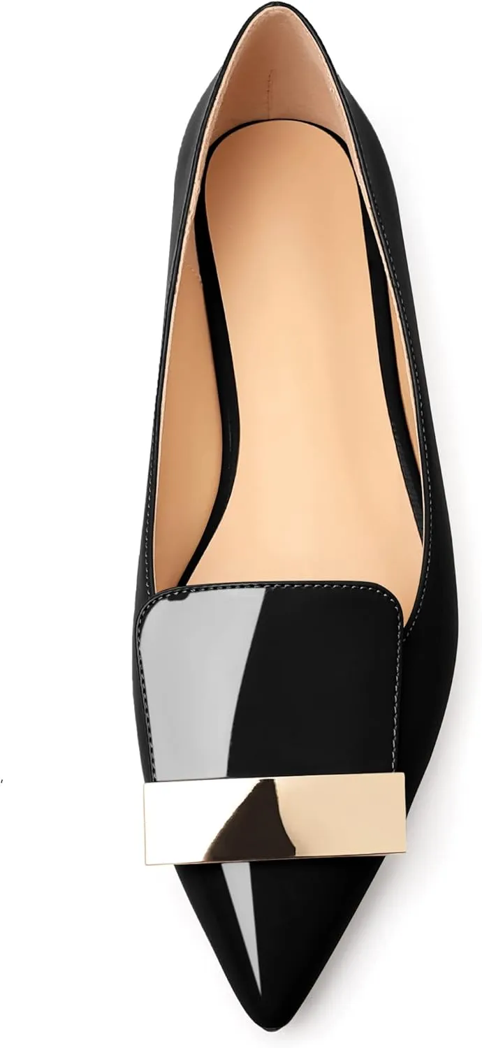 Mettesally Women Buckle Flats Shoes, Pointed Toe Slip On Comfortable Flats, Dressy Daily Casual Ballet Flat Shoes