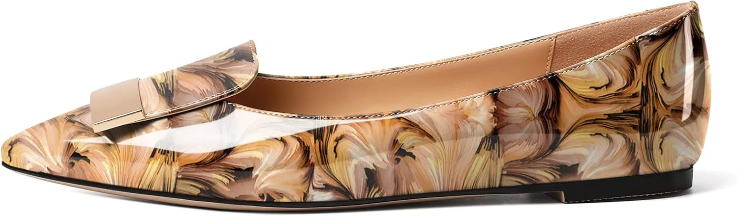 Mettesally Women Buckle Flats Shoes, Pointed Toe Slip On Comfortable Flats, Dressy Daily Casual Ballet Flat Shoes