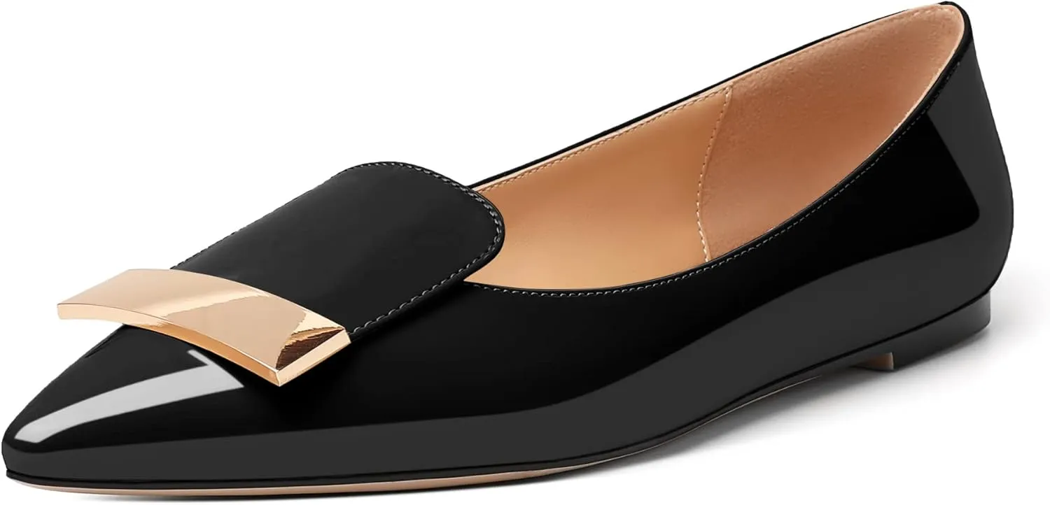 Mettesally Women Buckle Flats Shoes, Pointed Toe Slip On Comfortable Flats, Dressy Daily Casual Ballet Flat Shoes