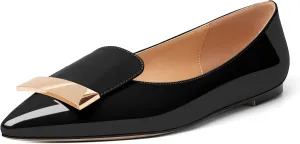 Mettesally Women Buckle Flats Shoes, Pointed Toe Slip On Comfortable Flats, Dressy Daily Casual Ballet Flat Shoes