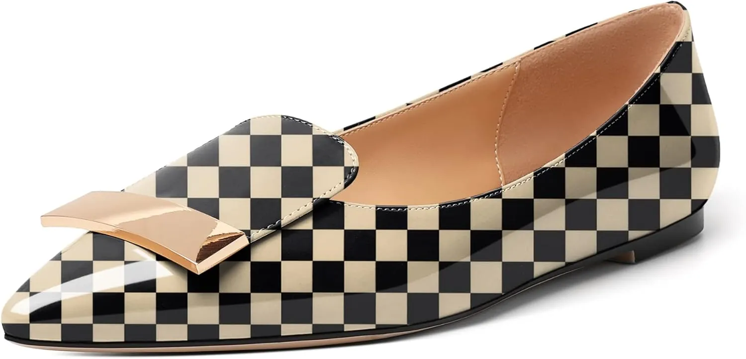 Mettesally Women Buckle Flats Shoes, Pointed Toe Slip On Comfortable Flats, Dressy Daily Casual Ballet Flat Shoes