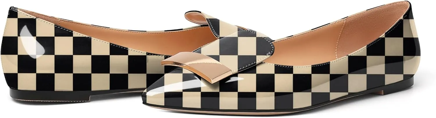 Mettesally Women Buckle Flats Shoes, Pointed Toe Slip On Comfortable Flats, Dressy Daily Casual Ballet Flat Shoes