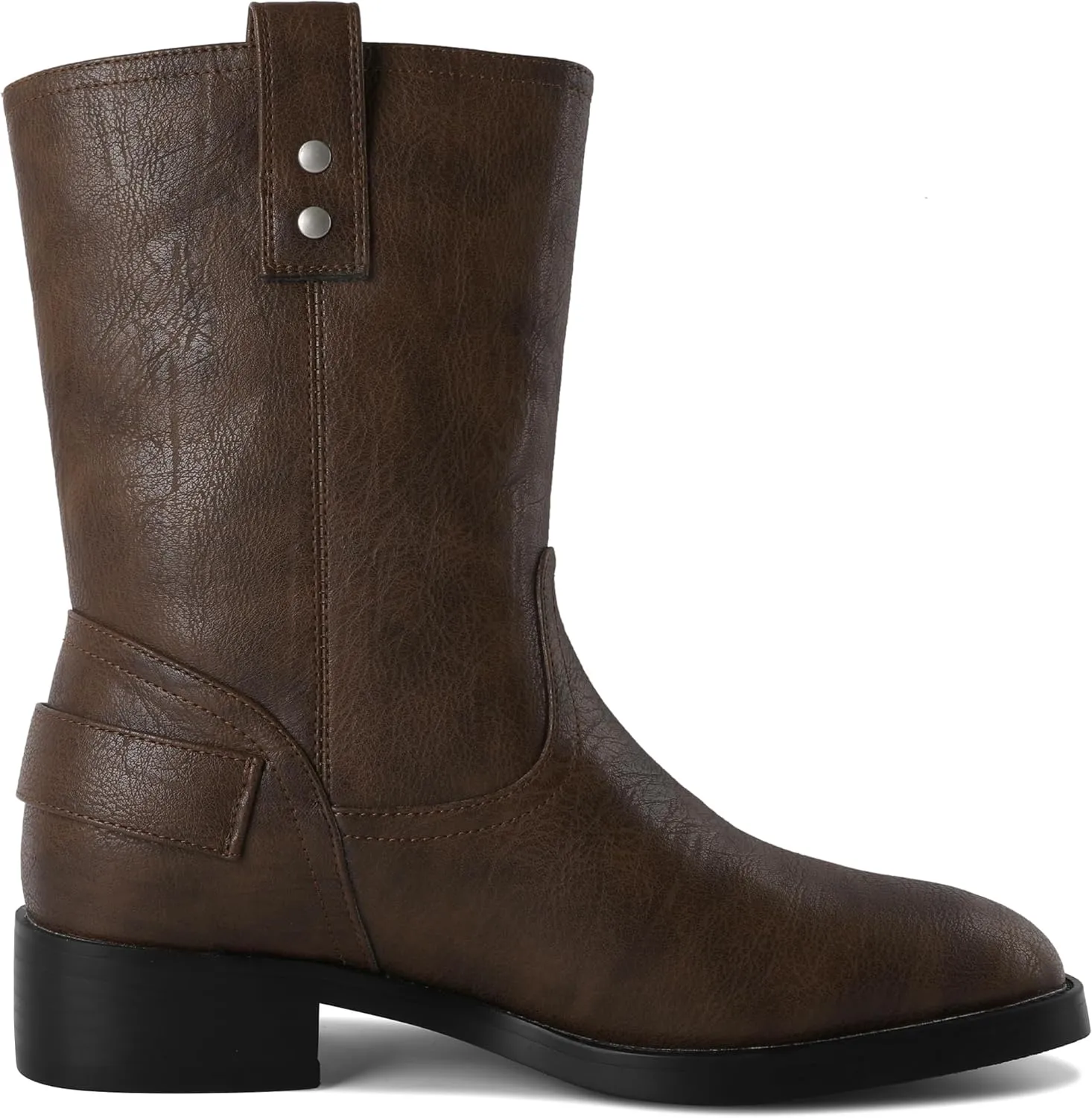 Mettesally Women Mid Calf Boots Chunky Low Heel Ankle Boots Riding Motorcycle Fall Boots 1.4 Inch