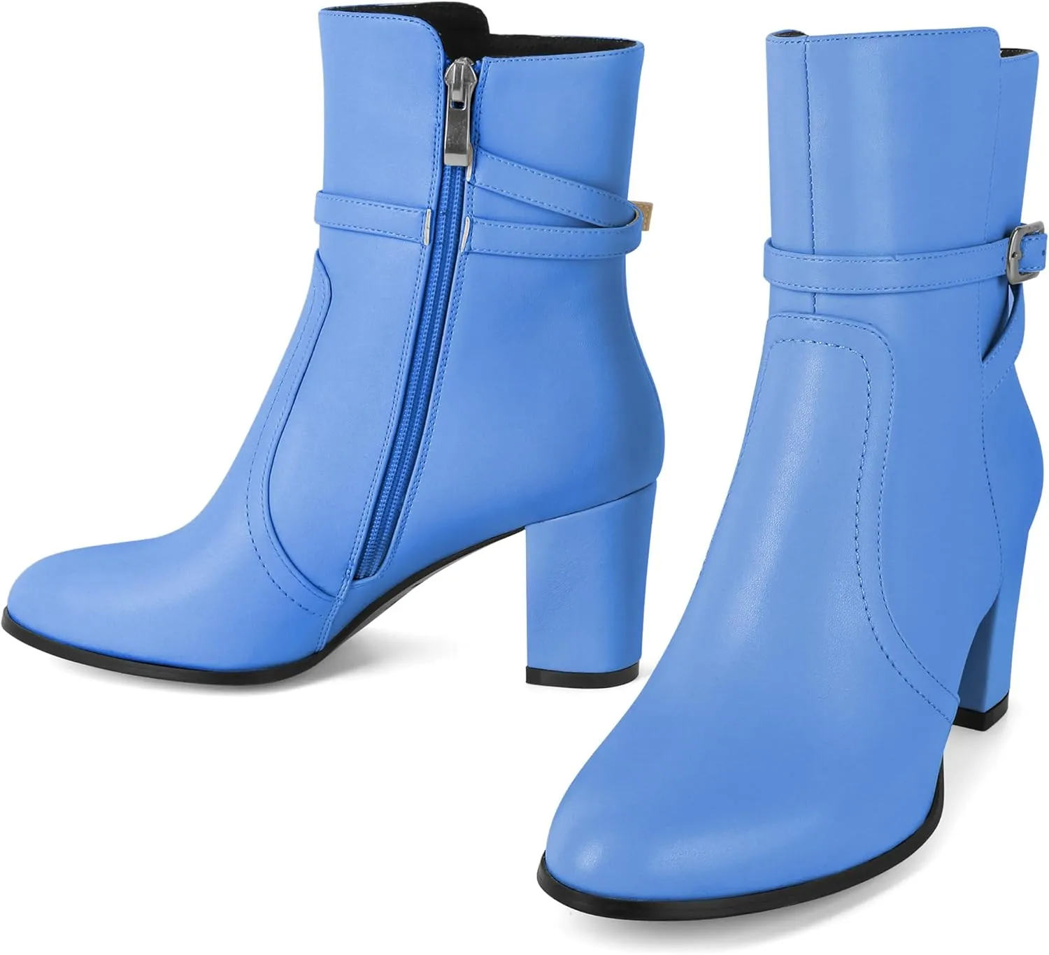 Mettesally Womens Ankle Boots Chunky Heels Round Toe Side Zipper Fall Winter Ankle Booties 2.8 Inches