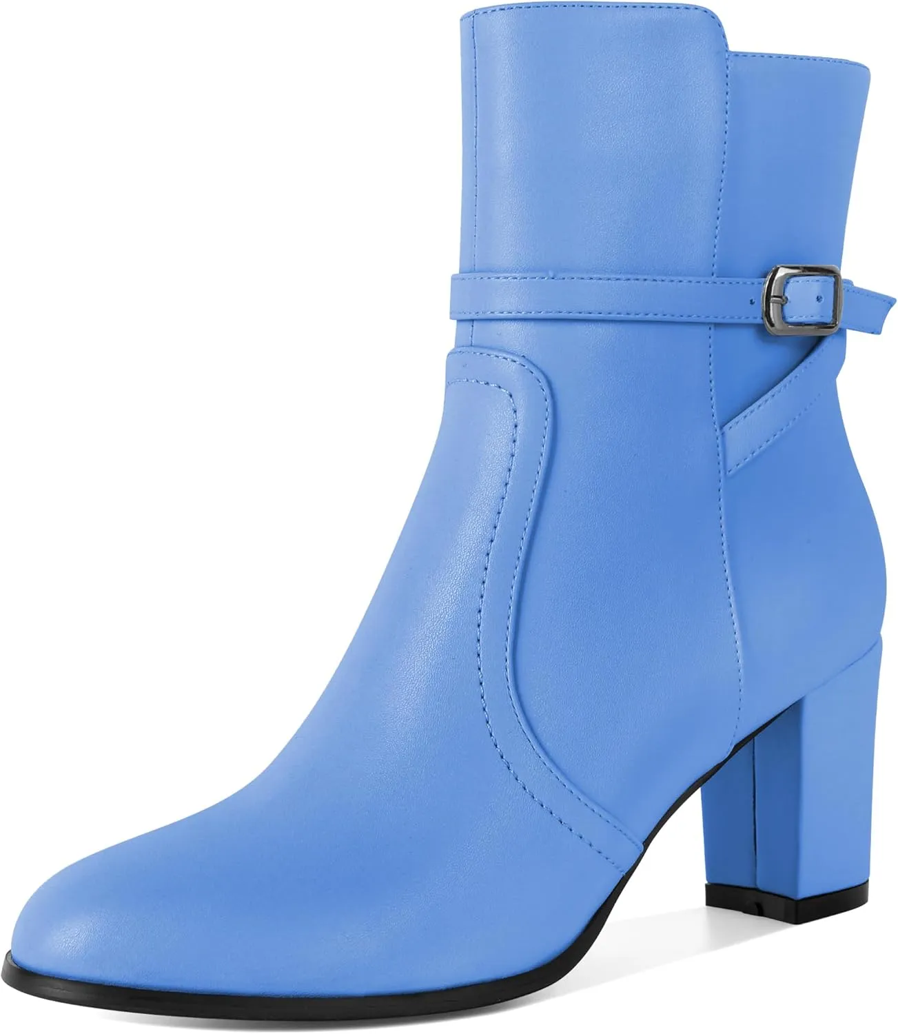 Mettesally Womens Ankle Boots Chunky Heels Round Toe Side Zipper Fall Winter Ankle Booties 2.8 Inches