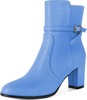Mettesally Womens Ankle Boots Chunky Heels Round Toe Side Zipper Fall Winter Ankle Booties 2.8 Inches