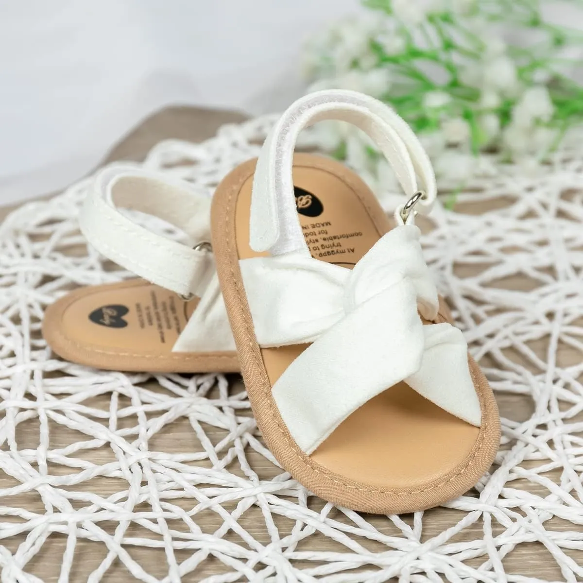Miamooi Infant Baby Girls Boys Sandals Summer Bowknot Crib Shoes Toddler Pu Leather Flower Soft Rubber Sole Dress Flats First Walker Shoes