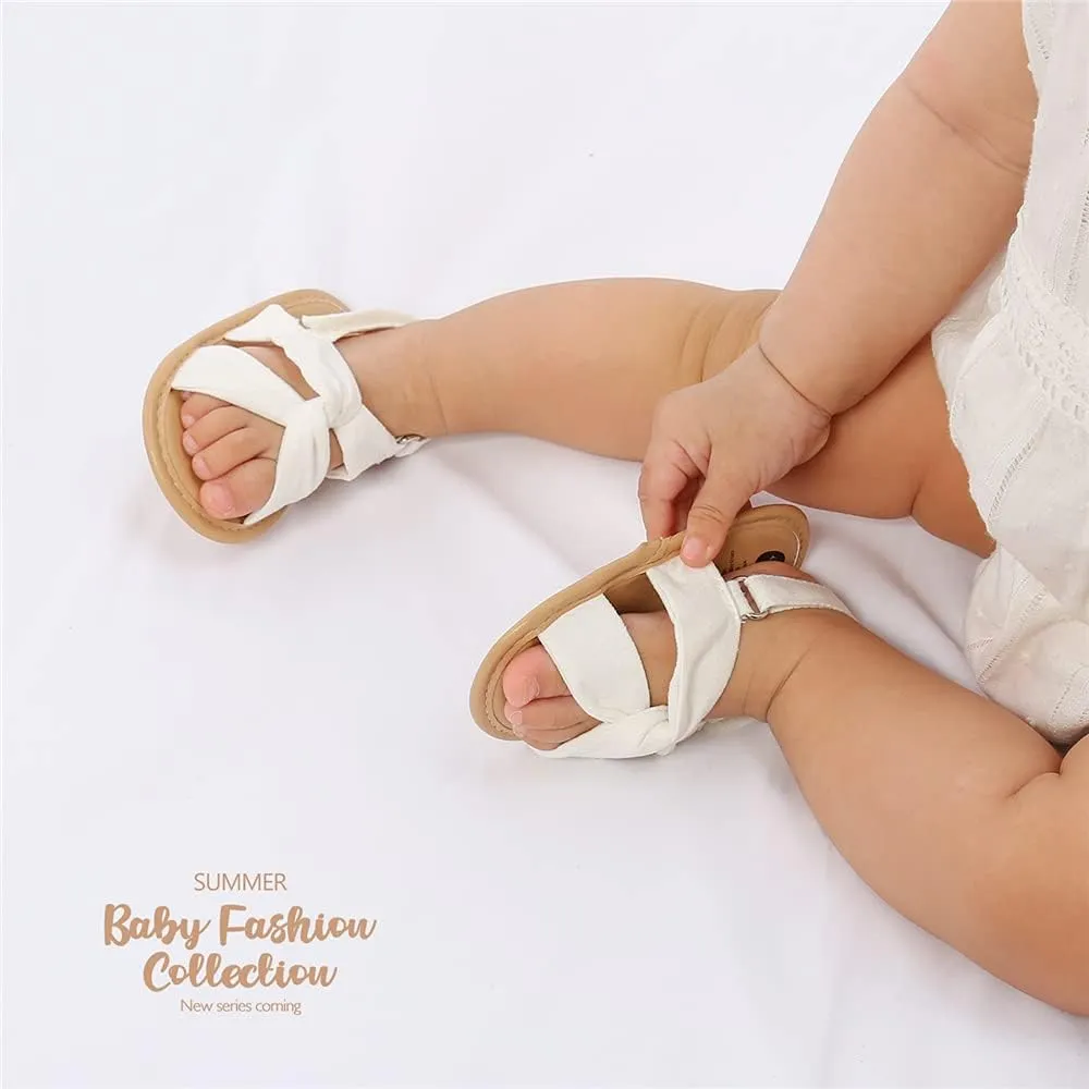 Miamooi Infant Baby Girls Boys Sandals Summer Bowknot Crib Shoes Toddler Pu Leather Flower Soft Rubber Sole Dress Flats First Walker Shoes