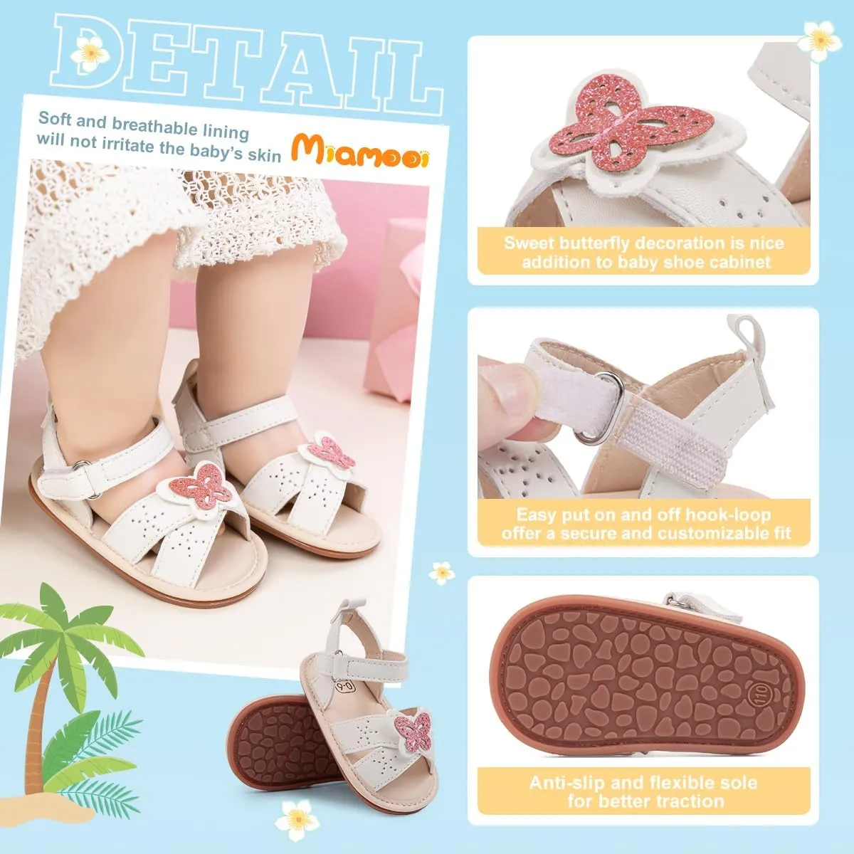 Miamooi Infant Baby Girls Boys Sandals Summer Bowknot Crib Shoes Toddler Pu Leather Flower Soft Rubber Sole Dress Flats First Walker Shoes