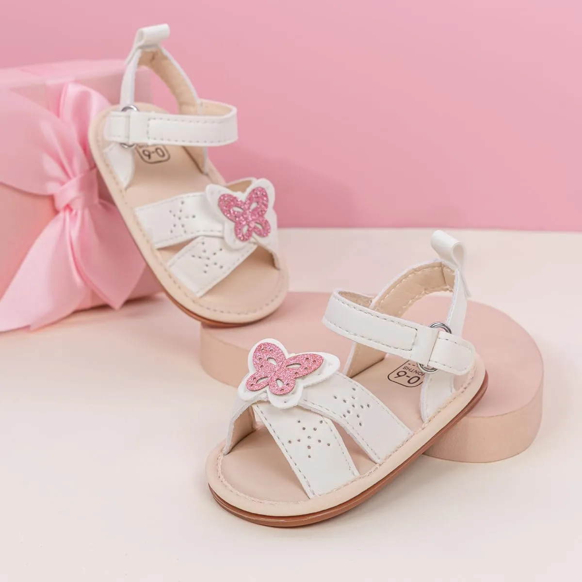 Miamooi Infant Baby Girls Boys Sandals Summer Bowknot Crib Shoes Toddler Pu Leather Flower Soft Rubber Sole Dress Flats First Walker Shoes