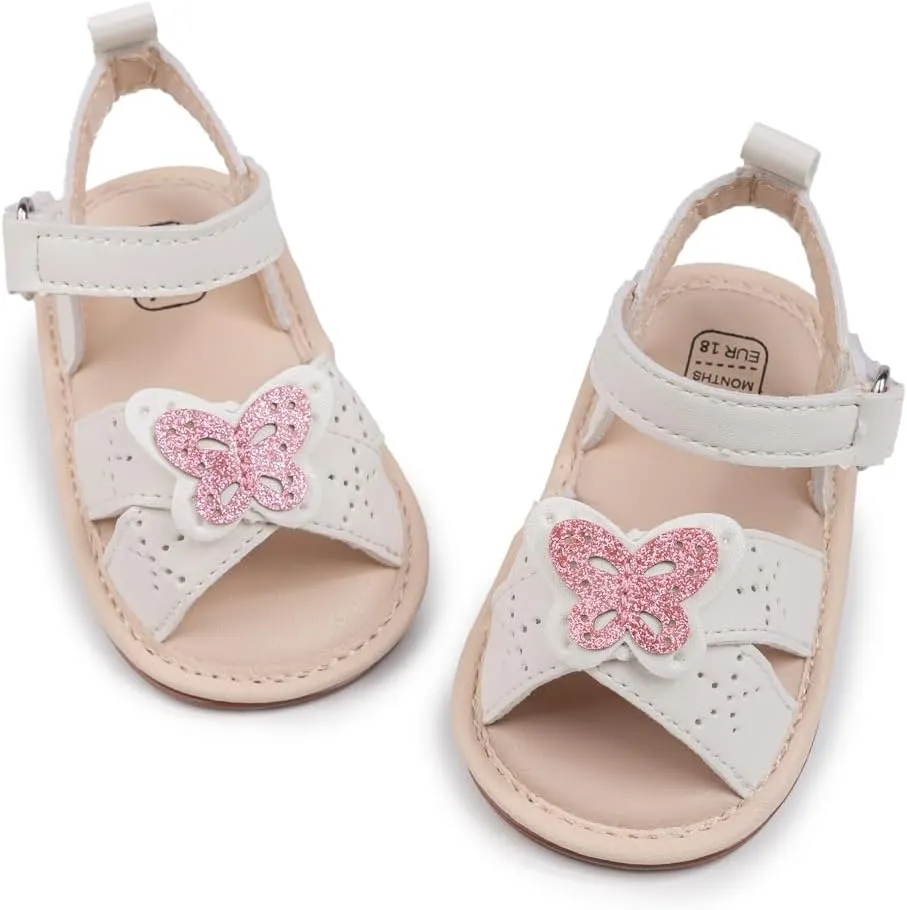 Miamooi Infant Baby Girls Boys Sandals Summer Bowknot Crib Shoes Toddler Pu Leather Flower Soft Rubber Sole Dress Flats First Walker Shoes