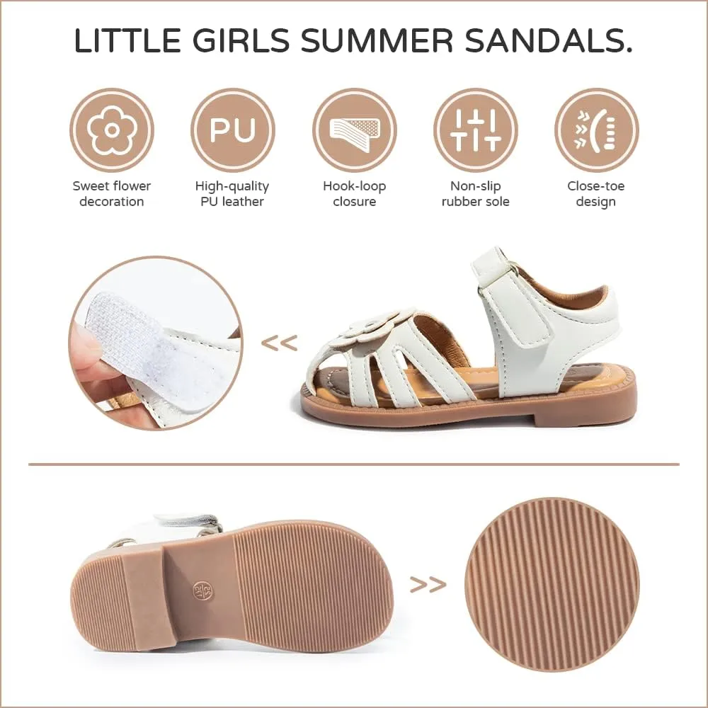 Miamooi Toddler Girls Summer Sandals Little Kid Open Toe Princess Dress Flats Sandals PU Leather Rubber Sole Wedding School Shoes