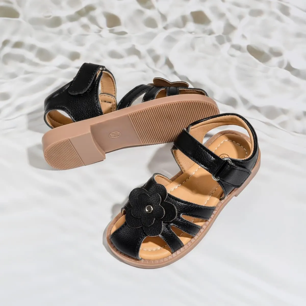 Miamooi Toddler Girls Summer Sandals Little Kid Open Toe Princess Dress Flats Sandals PU Leather Rubber Sole Wedding School Shoes