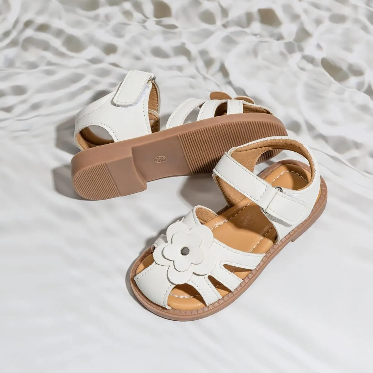 Miamooi Toddler Girls Summer Sandals Little Kid Open Toe Princess Dress Flats Sandals PU Leather Rubber Sole Wedding School Shoes