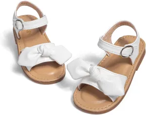 Miamooi Toddler Girls Summer Sandals Little Kid Open Toe Princess Dress Flats Sandals PU Leather Rubber Sole Wedding School Shoes