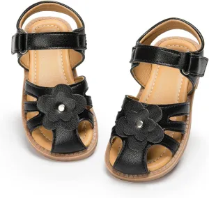 Miamooi Toddler Girls Summer Sandals Little Kid Open Toe Princess Dress Flats Sandals PU Leather Rubber Sole Wedding School Shoes