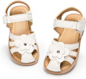 Miamooi Toddler Girls Summer Sandals Little Kid Open Toe Princess Dress Flats Sandals PU Leather Rubber Sole Wedding School Shoes