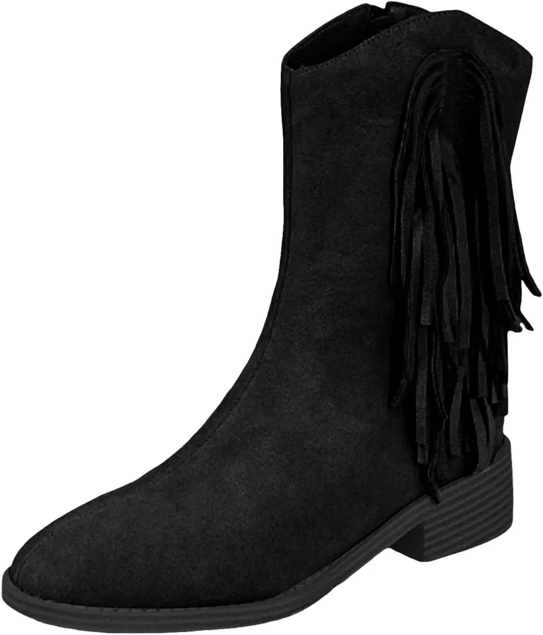 Mid Calf Boots for Women Ankle Boots for Women Fashion Women's Tassel Pointed Toe Side Zipper Chunky Heel Ankle Boots
