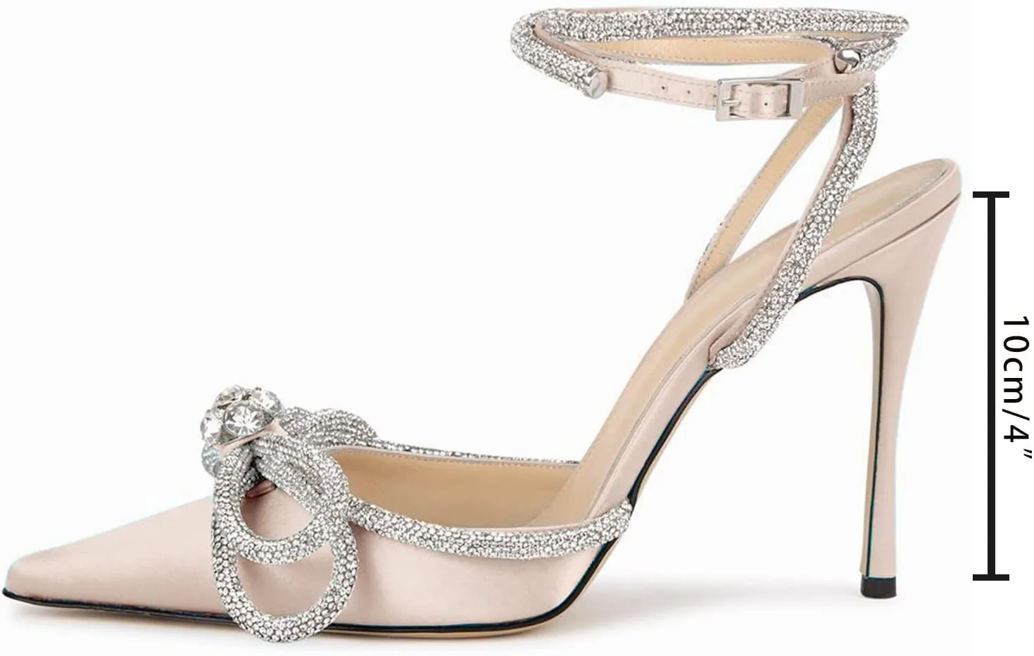 MIRAAZZURRA Women High Heeled Sandals Satin Sparkly Rhinestone Double Bow Sandals Pointy Toe Stiletto
