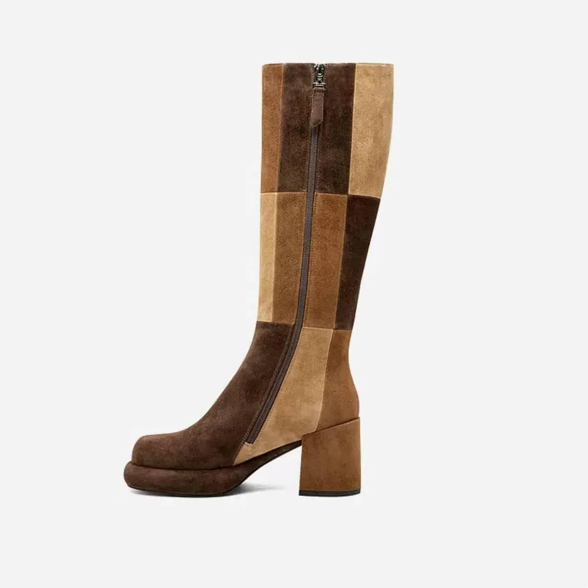 miss left Women Platform Knee High Boots Closed Round Toe Mid Chunky Heel Patchwork Winter Fall Boot Side Zip Dressy Daily Casual Party Walking Shoes Size 4-16 US