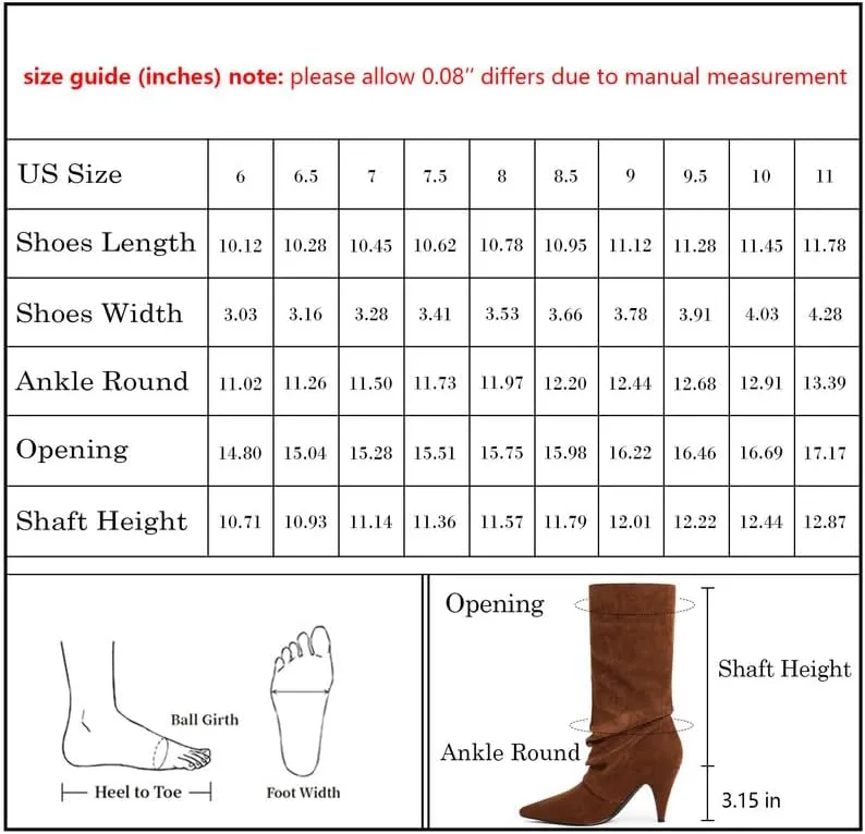 Modatope Slouchy Mid Calf Boots for Women Pointed Toe Chunky Heel Boots Faux Flod Over Slip on Womens Boots